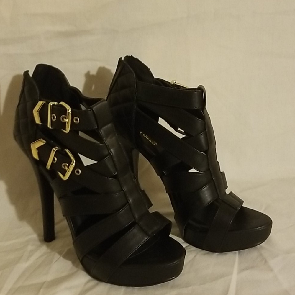 Black Platform High Heel Sandals 7